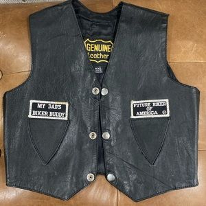 Kids vintage Leather Biker vest with (rare) Harley Davison bear on back patch